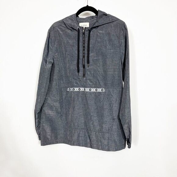 Zine Jacket Womens Pullover Windbreaker Gray Kangaroo Pocket Large - Picture 1 of 8